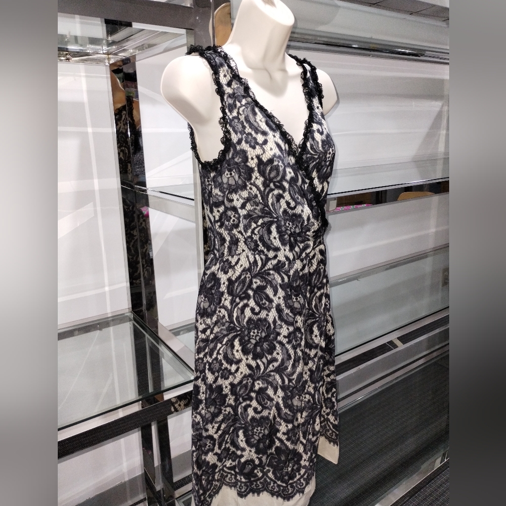 Moschino black silk lace sheer mid length dress size 6 ITA 40